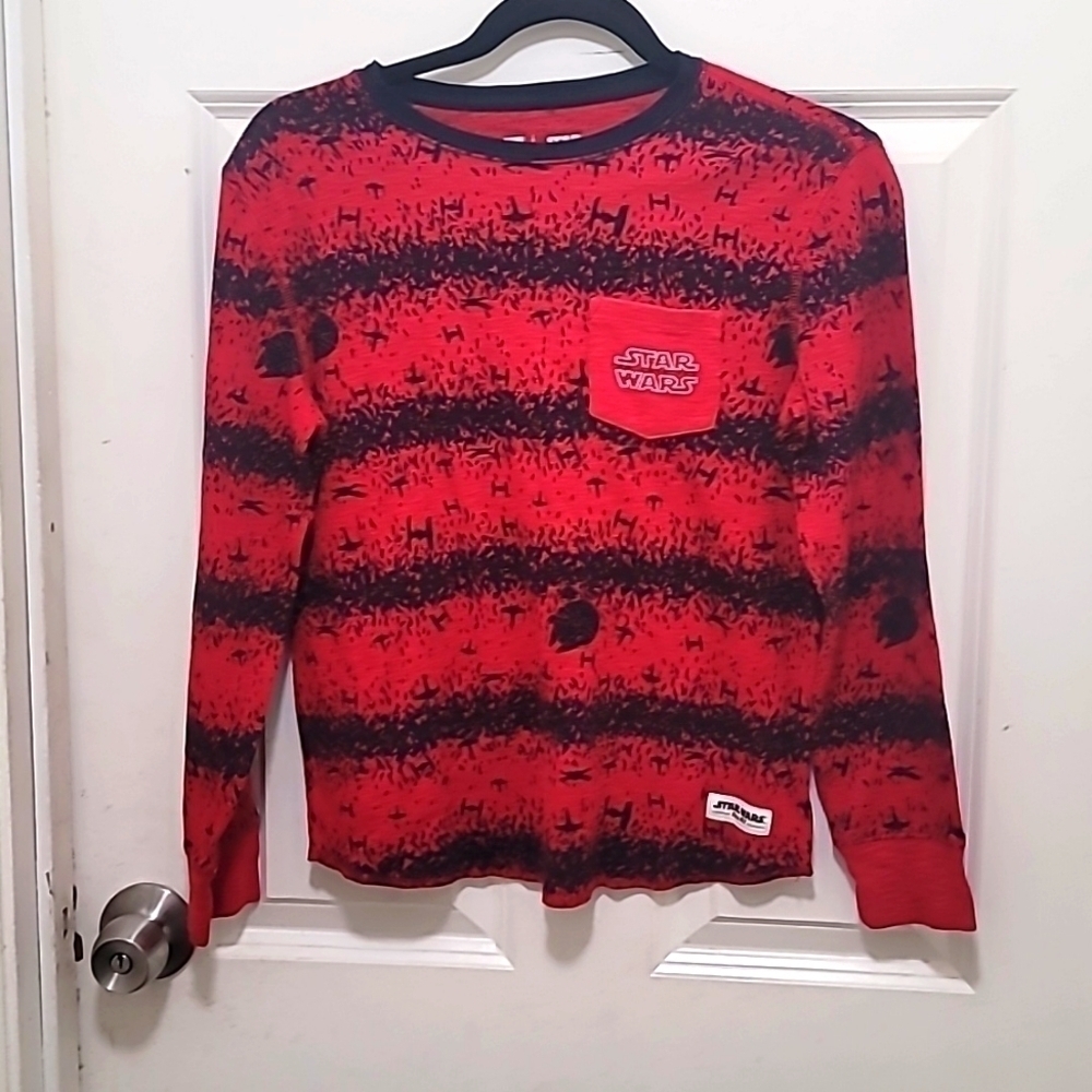 Gap Star Wars Thermal Shirt Kids XL Red Black Stripe Waffle Knit Long Sleeve Tee